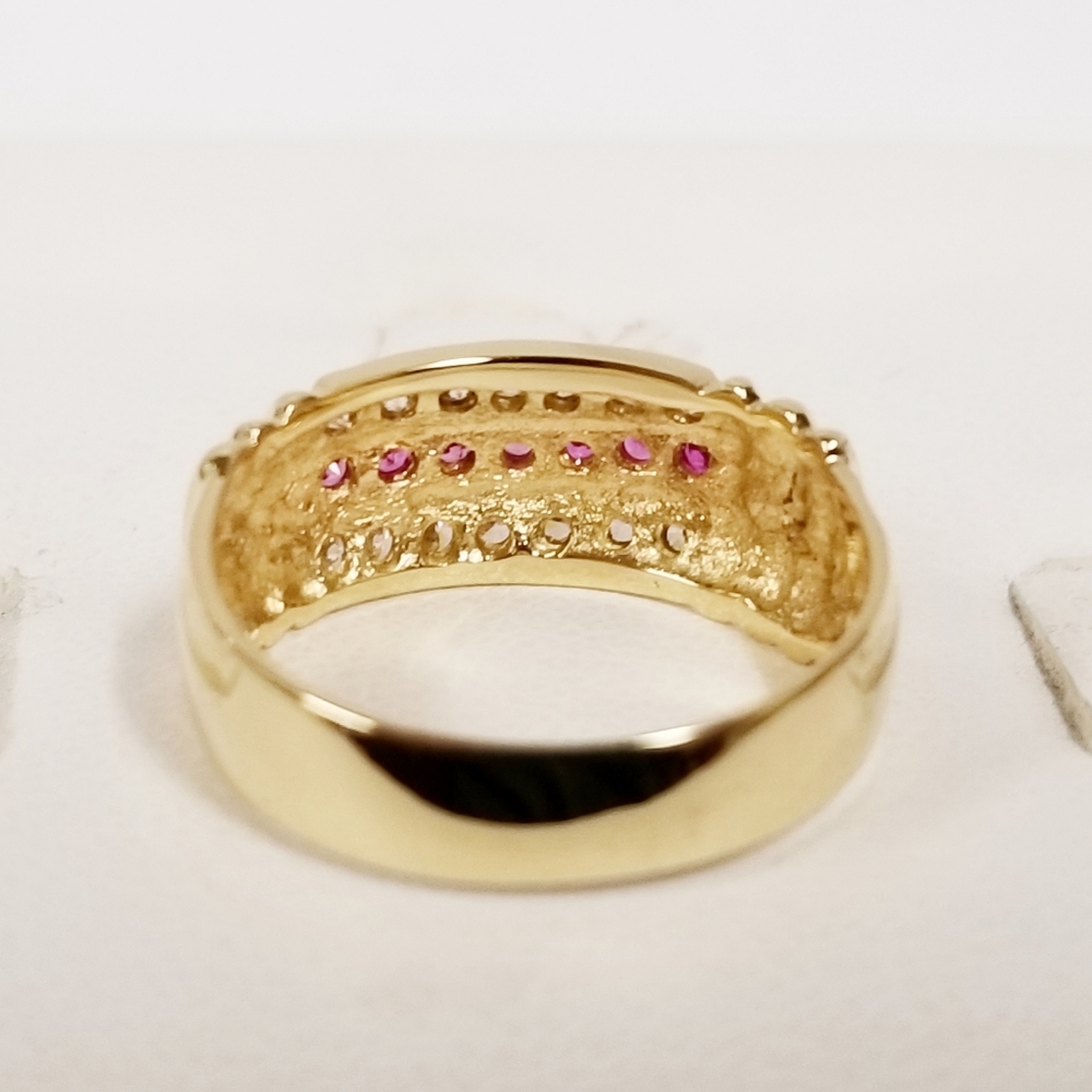 18k Solid Gold Simulated Ruby & Cz Ladies Ring - image 7